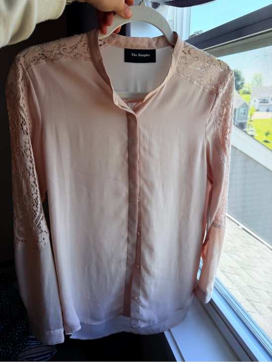 The Kooples Tops - The Kooples Pale Pink Lace-Trim Button-Front Blouse